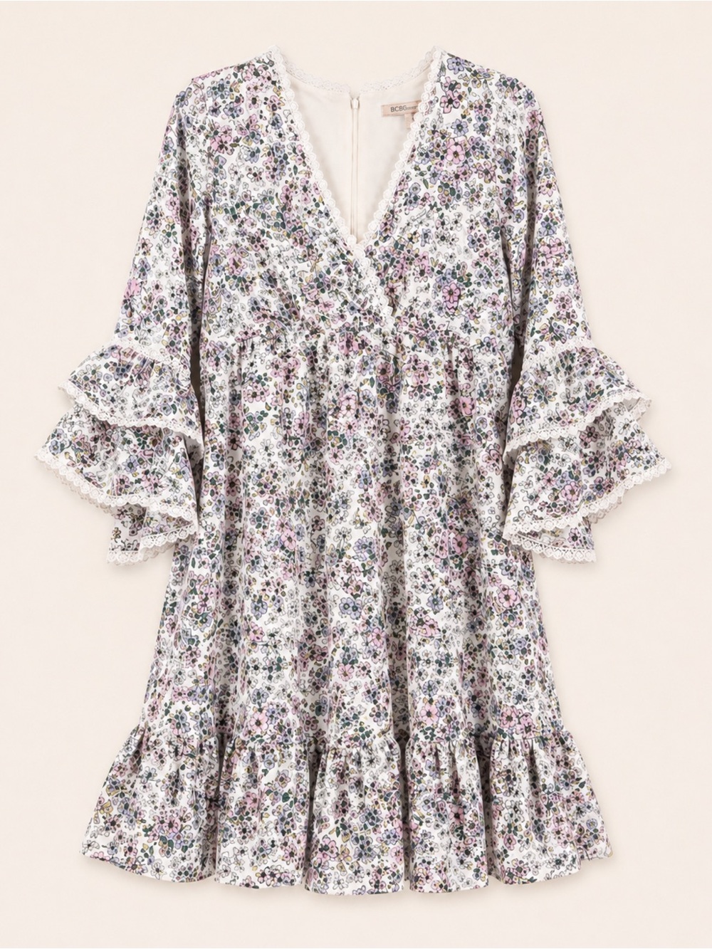 BCBGeneration NWT Floral Lace Trim Empire Waist Mini Dress Small